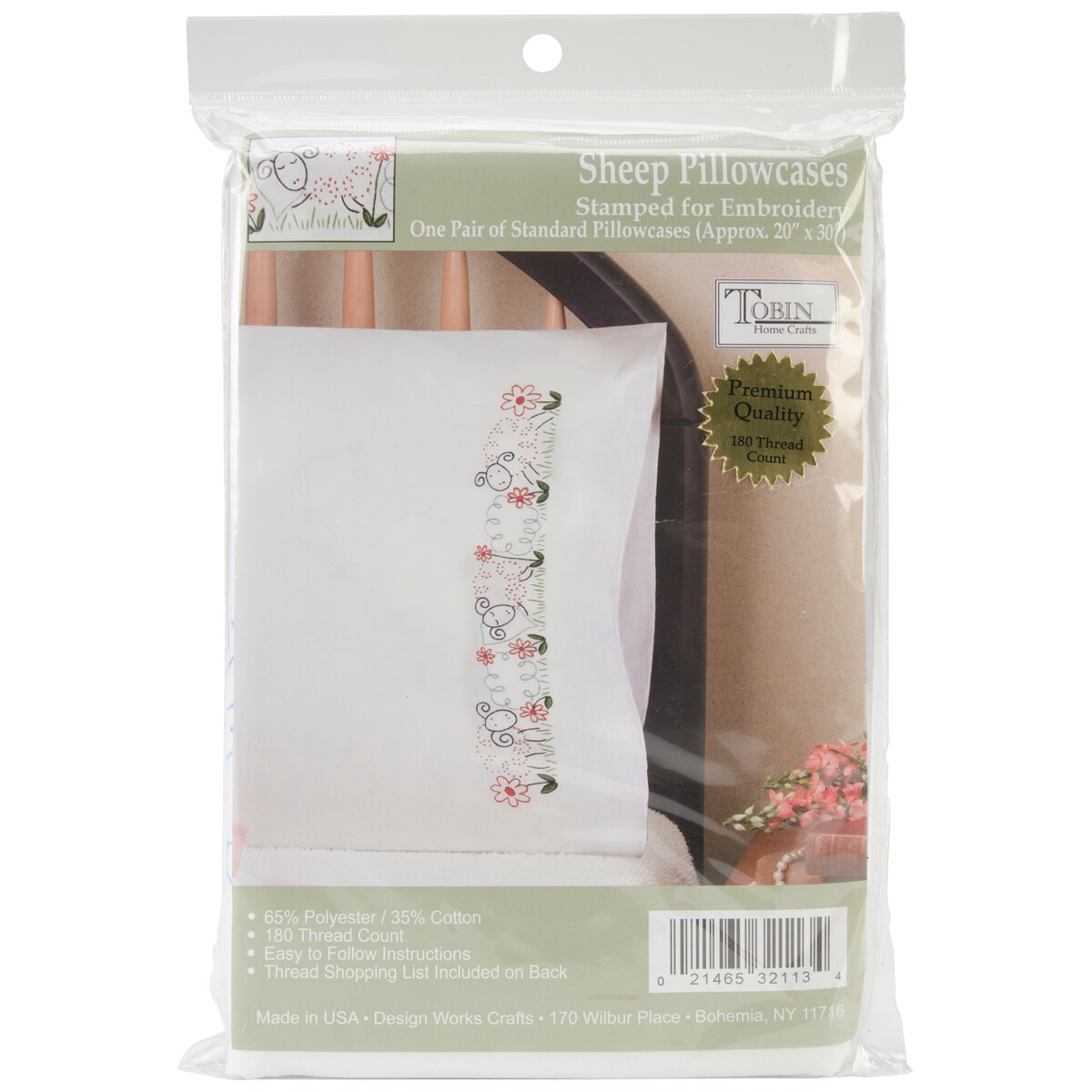 Tobin Stamped For Embroidery Pillowcase Pair 20"X30"Sheep Michaels
