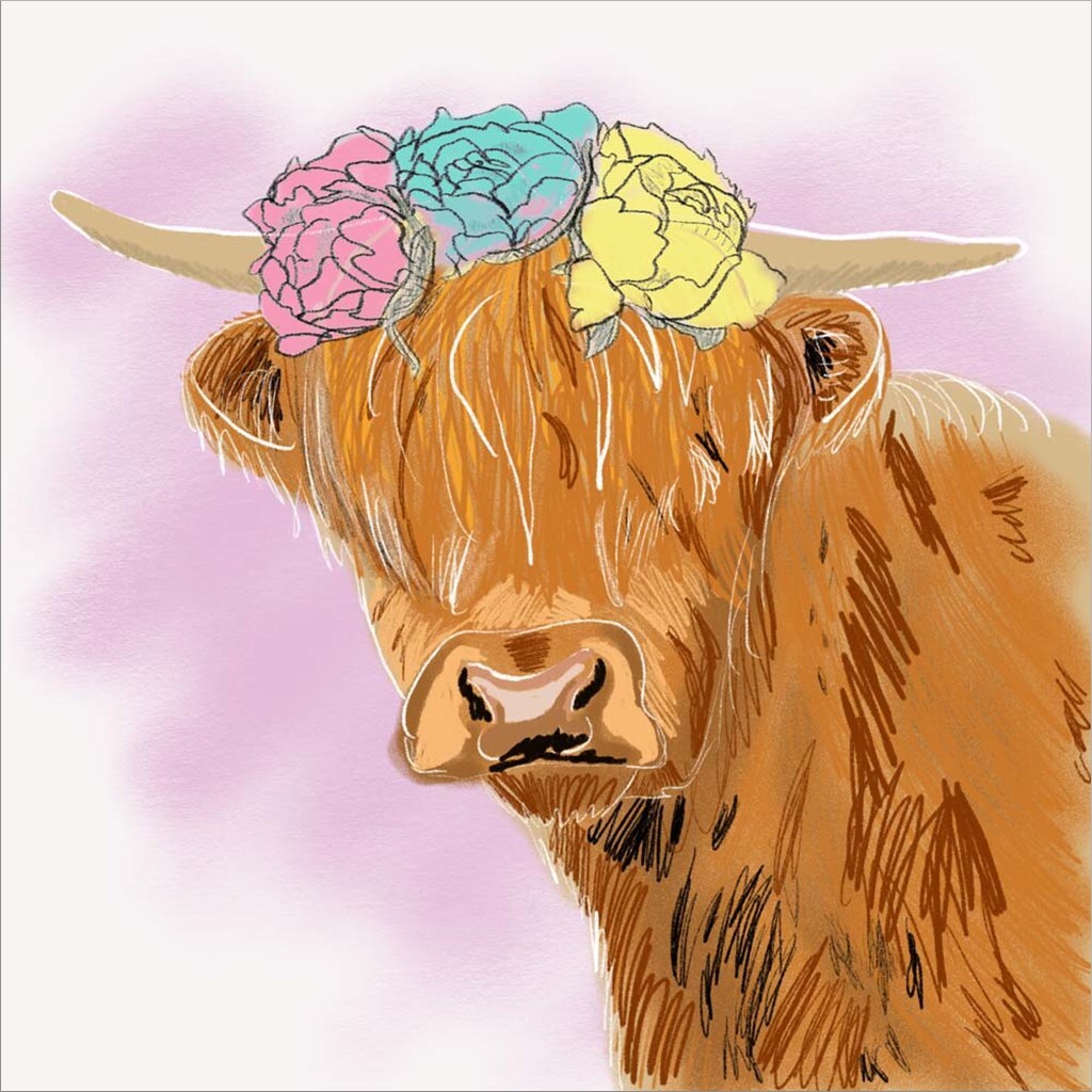 Highland Cow With Crown by Kali Wilson 12&#x22; x 12&#x22; Canvas Wall Art