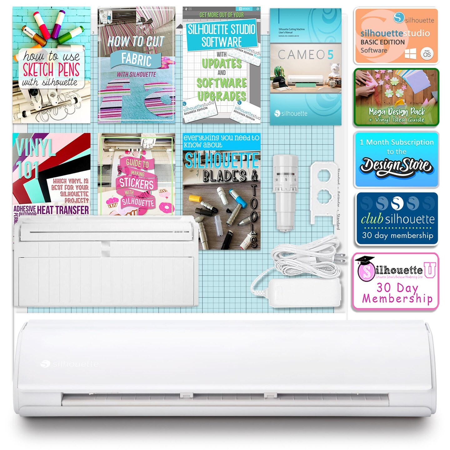 Silhouette Cameo 5 PLUS w/ Advanced Blade Pack, 38 Oracal Sheets, Siser HTV