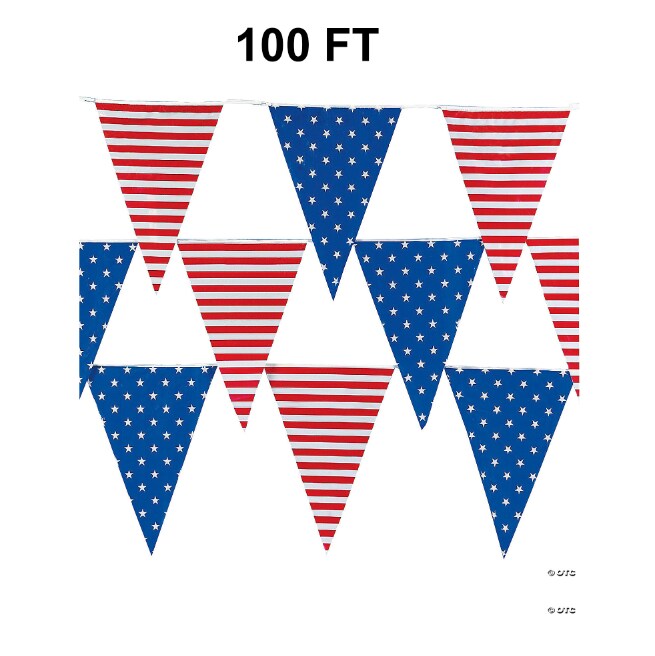 100 Ft. x 18&#x22; Stars &#x26; Stripes Plastic Pennant Hanging Banner Decoration