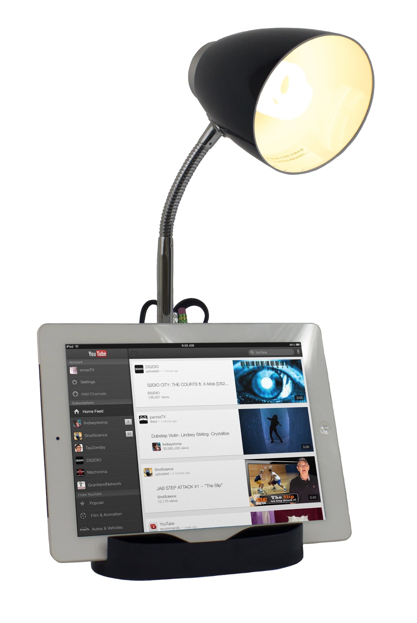 Limelights Gooseneck Organizer Desk Lamp with iPad Tablet Stand Book Holder, Black