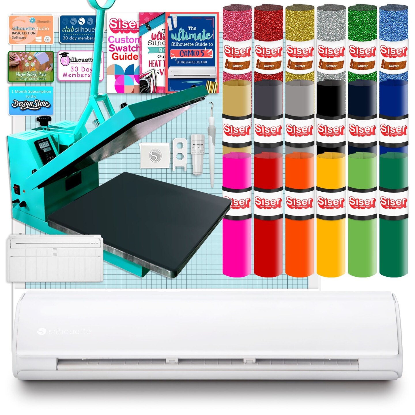Silhouette Cameo 5 PLUS w/ 15" x 15" Turquoise Heat Press & Siser HTV