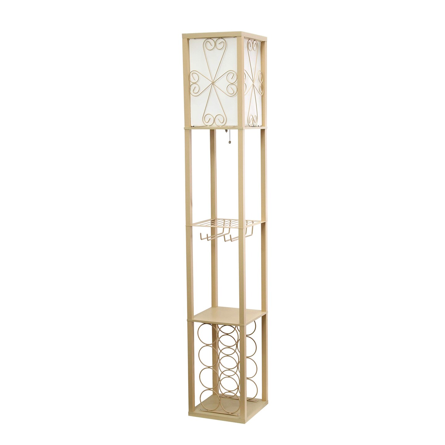 Simple Designs Floor Lamp Etagere Organizer Storage Shelf and Wine Rack with Linen Shade