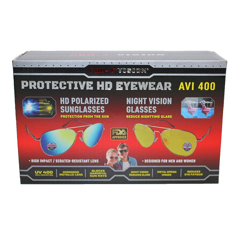 Pro-4 Tactical AVI 400 Series HD Protective Eyewear, Includes Pair of HD Polarized Sunglasses &#x26; Pair of Reduce Nighttime Glare Glasses