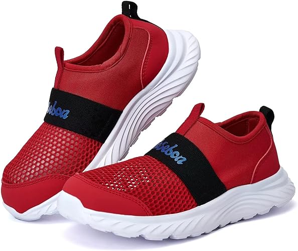 TIOSEBON Red Lightweight Athletic Tennis Slip-on Shoes for Boys & Girls Child Size 12 US