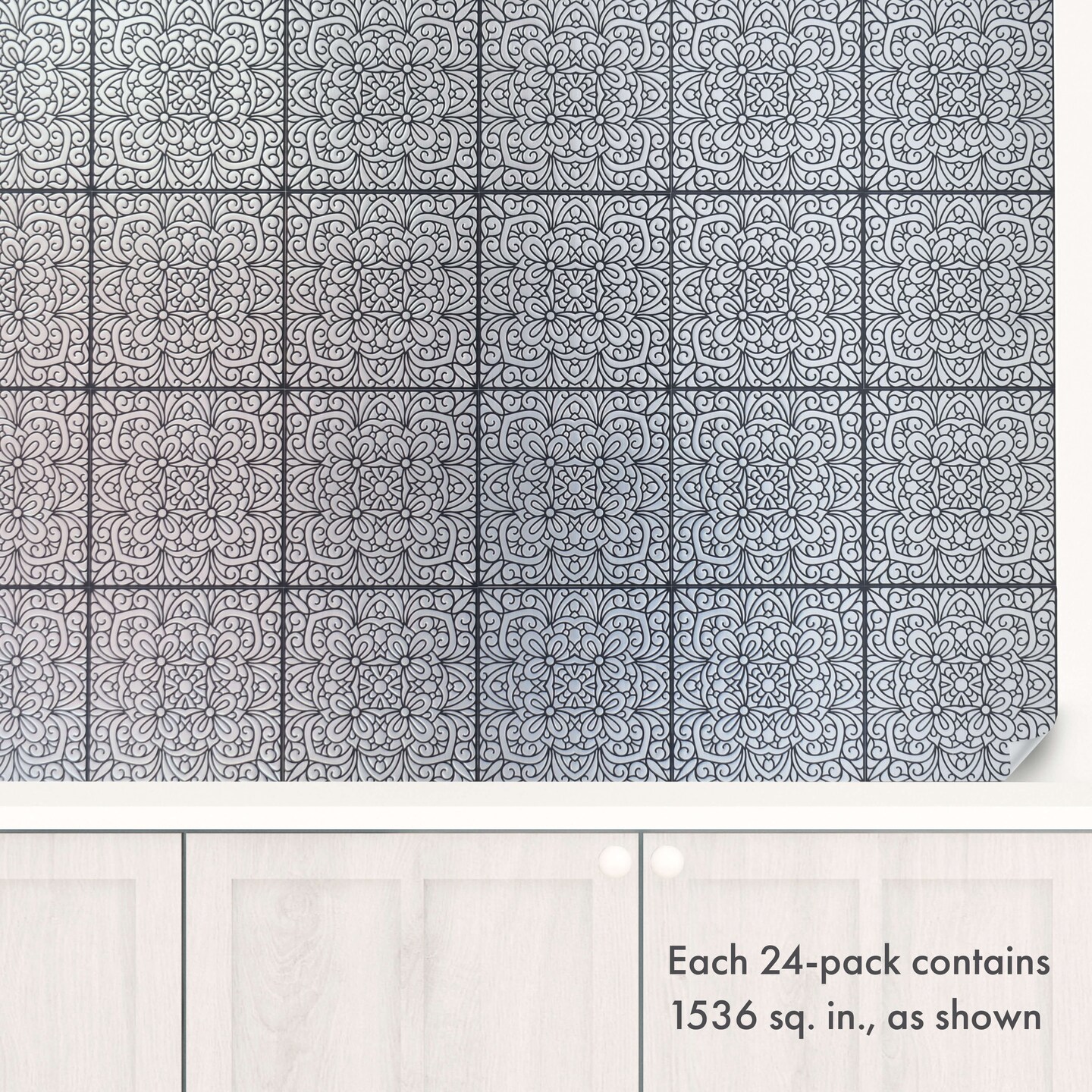 8 in x 8 in Silver Inked Garden Foil Peel and Stick Paper Tile Backsplash (24-Pack)