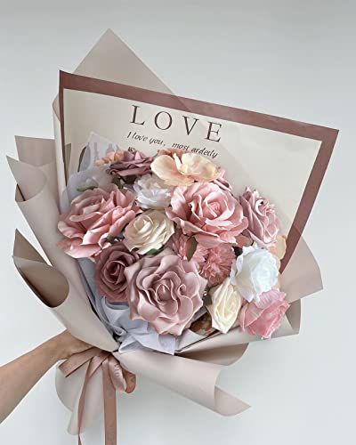 FACINOC Roses Artificial Flowers Pink Bouquet Combo Box Set Fake Flowers Bulk for DIY Bridal Wedding Shower Decorations Centerpieces for Table Fake Floral Arrangement for Party Home Decor Indoor
