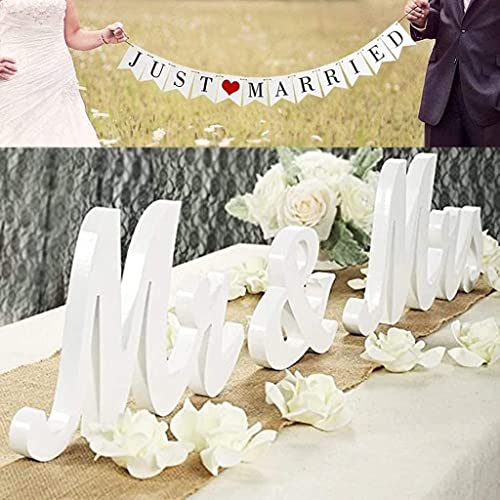 VIOPVERY Wedding Decorations Set,Large Mr and Mrs Sign &#x26; Just Married Banner,Mr &#x26; Mrs Signs for Wedding Table,Wooden Letters Sweetheart Table,Photo Props Wedding Decorations for Anniversary,White