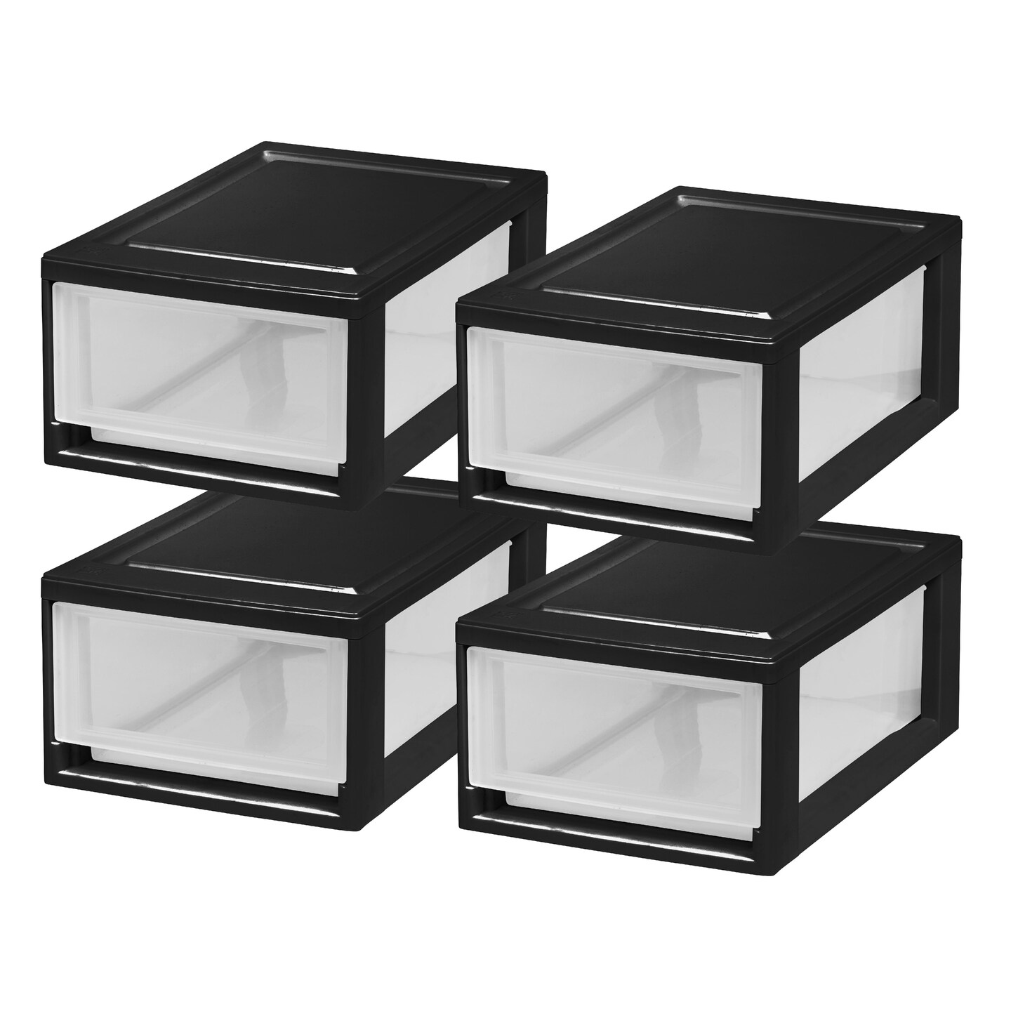 IRIS USA 4 Pack 6qt Plastic Compact Stackable Storage Drawers, Black/White