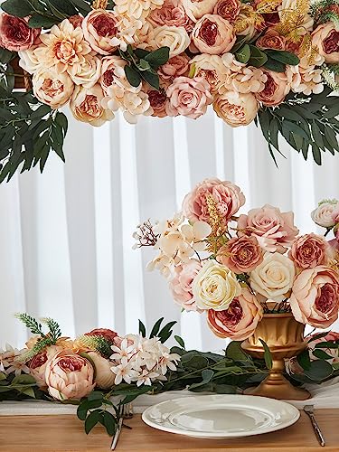 MISSPIN Wedding Artificial Flowers Combo Box Set for DIY Wedding Bridal Bouquets Fake Peony Flowers Leaf with Stems Centerpieces Arrangements Party Baby Shower Home Decorations(Champagne)