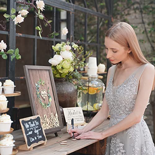 Wedding Guest Book Alternative, Rustic Wedding Decorations for Reception, Favors for Guests 80 Hearts Green Wreath (Rustic Brown)