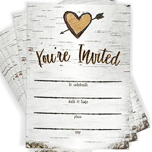 Printed Party Fill-in Invitations and Envelopes, Rustic Birch, Set of 25