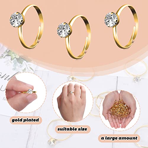 Whaline 36 Packs Gold Diamond Engagement Rings Bridal Shower Rings for Wedding Table Decorations, Party Supply, Favor Accents, Cupcake Toppers