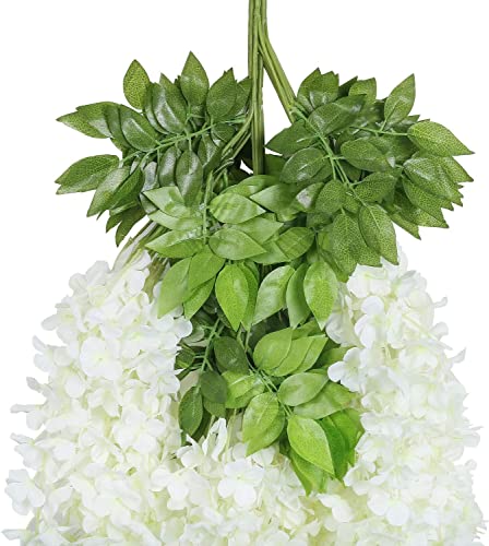 24 Pack Wisteria Hanging Flowers Fake Flower Garland Artificial Wisteria Vines Rattan Silk Flower String Wedding Party Wall Decorations,White
