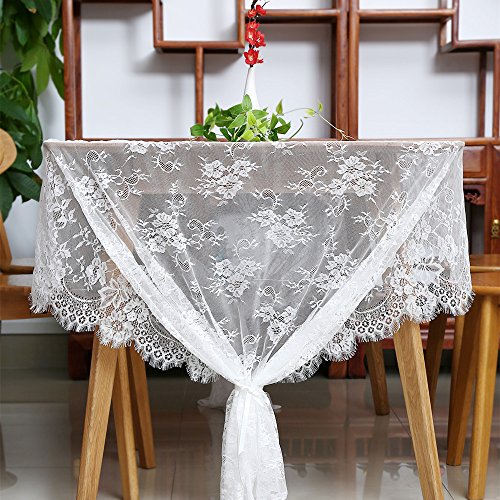 B-COOL 60 X120 Inches White Lace Tablecloth Rectangle Vintage Embroidered Fall Wedding Tablecloths Overlay for Outdoor Party Thanksgiving Home Decor