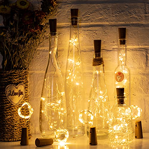 10 Pack Wine Bottle Lights with Cork, 20 LED Waterproof Battery Operated Cork Lights, Silver Wire Mini Fairy Lights for Liquor Bottles DIY Party Bar Christmas Holiday Wedding Déco