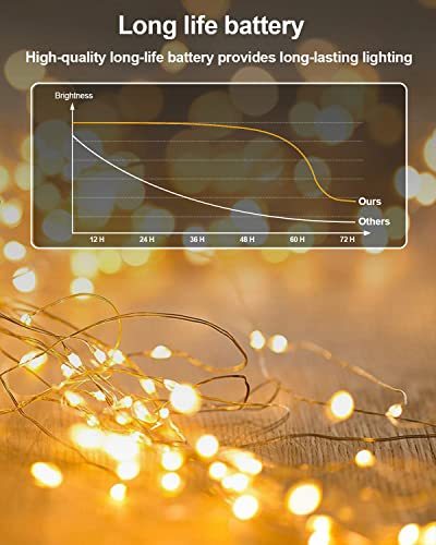 20 Pack Fairy Lights Battery Operated 3.3ft 20 LED Mini String Lights Twinkle Lights Copper Wire Firefly Starry Lights for Mason Jars Wedding Party Christmas Centerpiece Table Decorations, Warm White