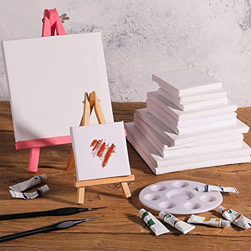 12 Pieces Assorted Size Mini Art Canvas Stretched for Craft Painting Drawing (3 Inches, 4 Inch, 5 Inch, 6 Inch)