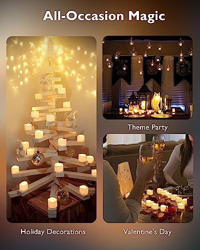 Homemory 48-Pack Novelty Flickering Flameless Candles, 200Hours Tea Lights Candles Battery Operated, Fake Electric LED Votive Candles, Small Wedding Candles for Table Centerpieces,Proposal,Anniversary