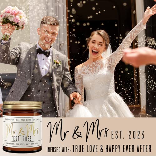 Wedding Gifts for Couples 2023, Mr and Mrs Gifts - &#x27;Mr &#x26; Mrs Est. 2023&#x27; Candle, w/Champagne on Ice I Unique Newlywed Wedding Gifts for Couple I Wedding Shower Gifts Bride &#x26; Groom I 50Hr Burn,USA Made