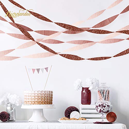 NICROLANDEE Wedding Party Supplies - 8 Rolls Rose Gold Crepe Paper Streamers Tassels Streamer Paper for Wedding Valentine&#x27;s Day Birthday Baby Bridal Shower Family Gathering Decorations, 82ft Long
