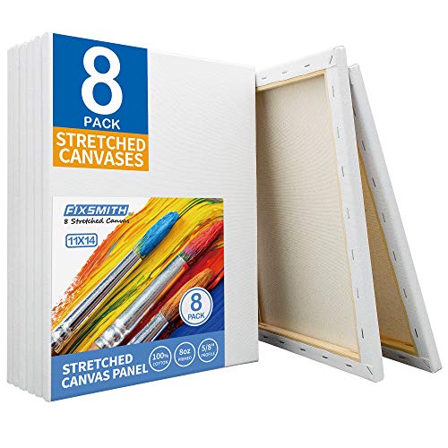 8 Pack Stretched White Blank Canvas - 11x14 Inch, Primed,100% Cotton,5/8 Inch Profile of Super Value Pack for Acrylics,Oils & Other Painting Media