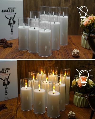 kakoya Flickering Flameless Candles Battery Operated with Remote and 2/4/6/8 H Timer Plexiglass Led Pillar Candles Pack of 9 (D2.3&#x22;xH 5&#x22;6&#x22;7&#x22;)with Realistic Moving Wick Candles for Home Decor(White)