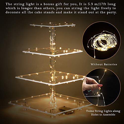 YestBuy 4 Tier Cupcake Stand Acrylic Tower Display with LED Light Premium Holder Dessert Tree Tower for Birthday Cady Bar D&#xE9;cor Weddings, Parties Events (Yellow Light)