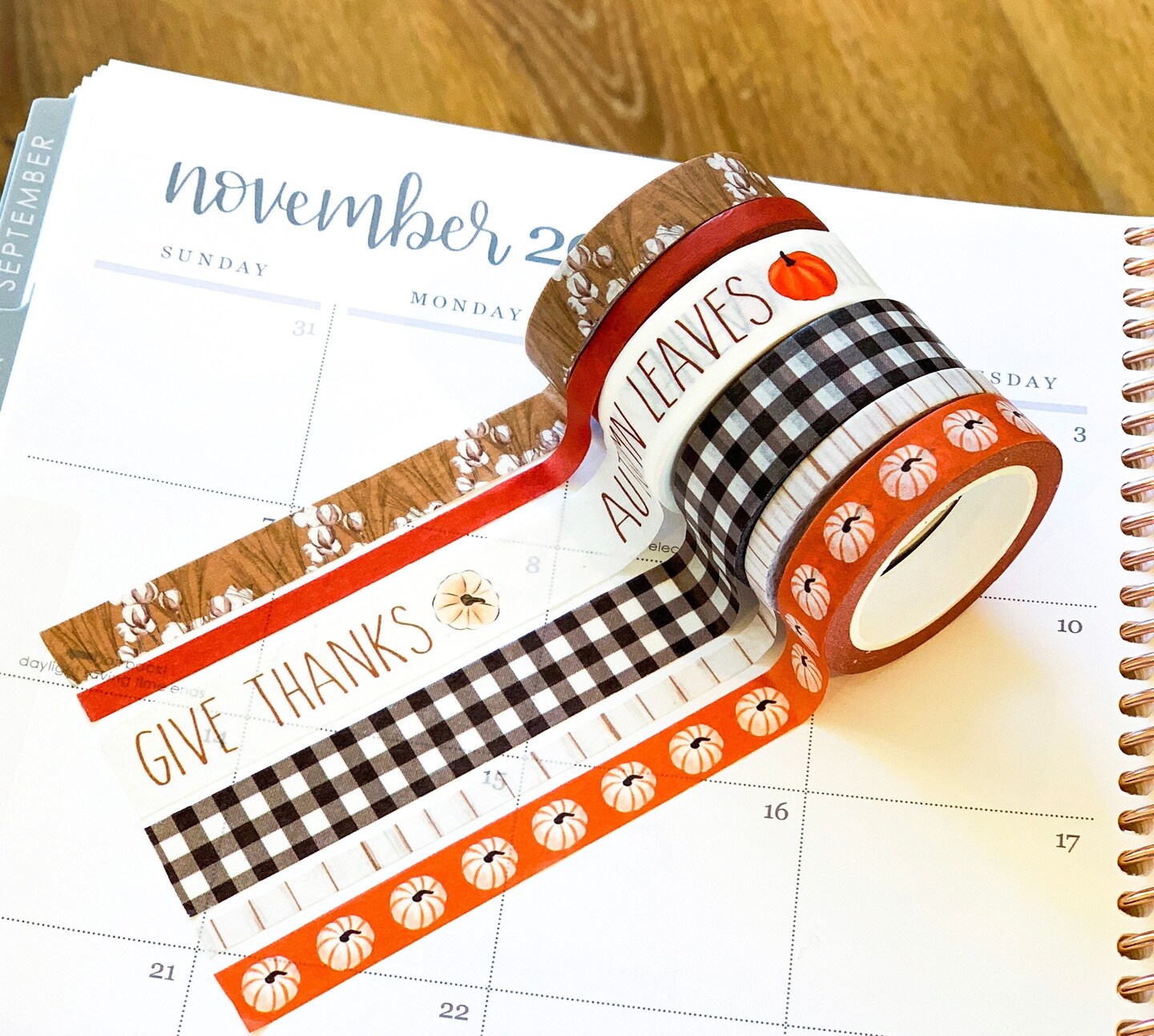 Fall Thanksgiving Buffalo Plaid Autumn Washi Tape Set (#W008)