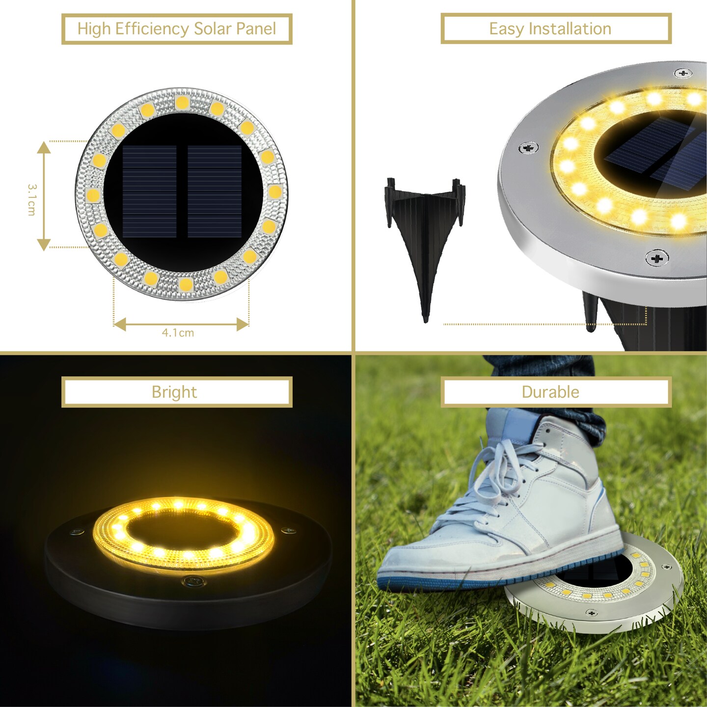 Solar Ground Lights Upgraded 16 LED Disk Lights for Landscape, Pathway Garden, Warm Yellow (Set of 6)