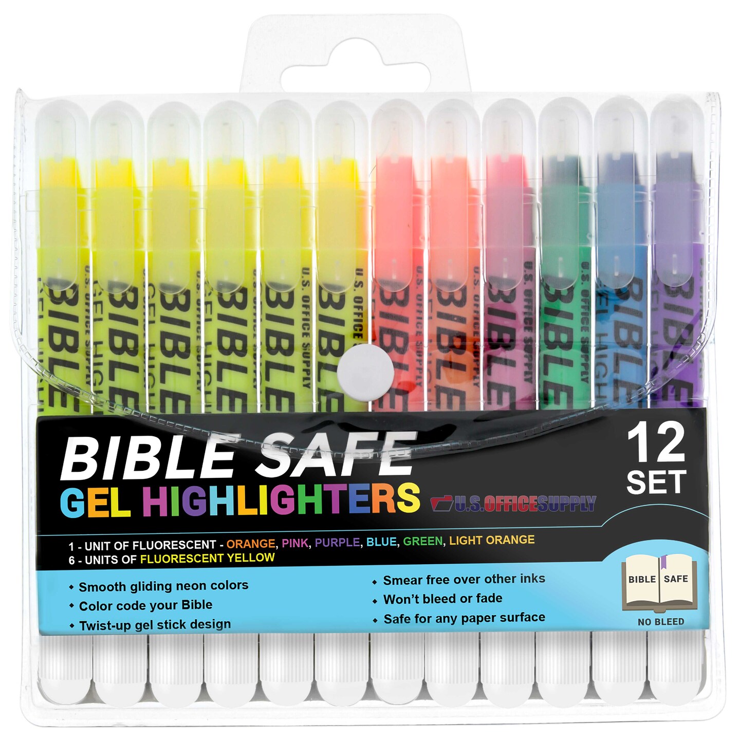 U.S. Office Supply Bible Safe Gel Highlighters, Pack of 12 6 Bright