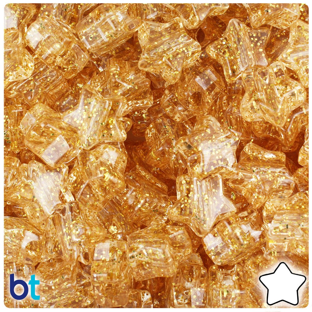 BeadTin Gold Sparkle 13mm Star Plastic Pony Beads (250pcs)