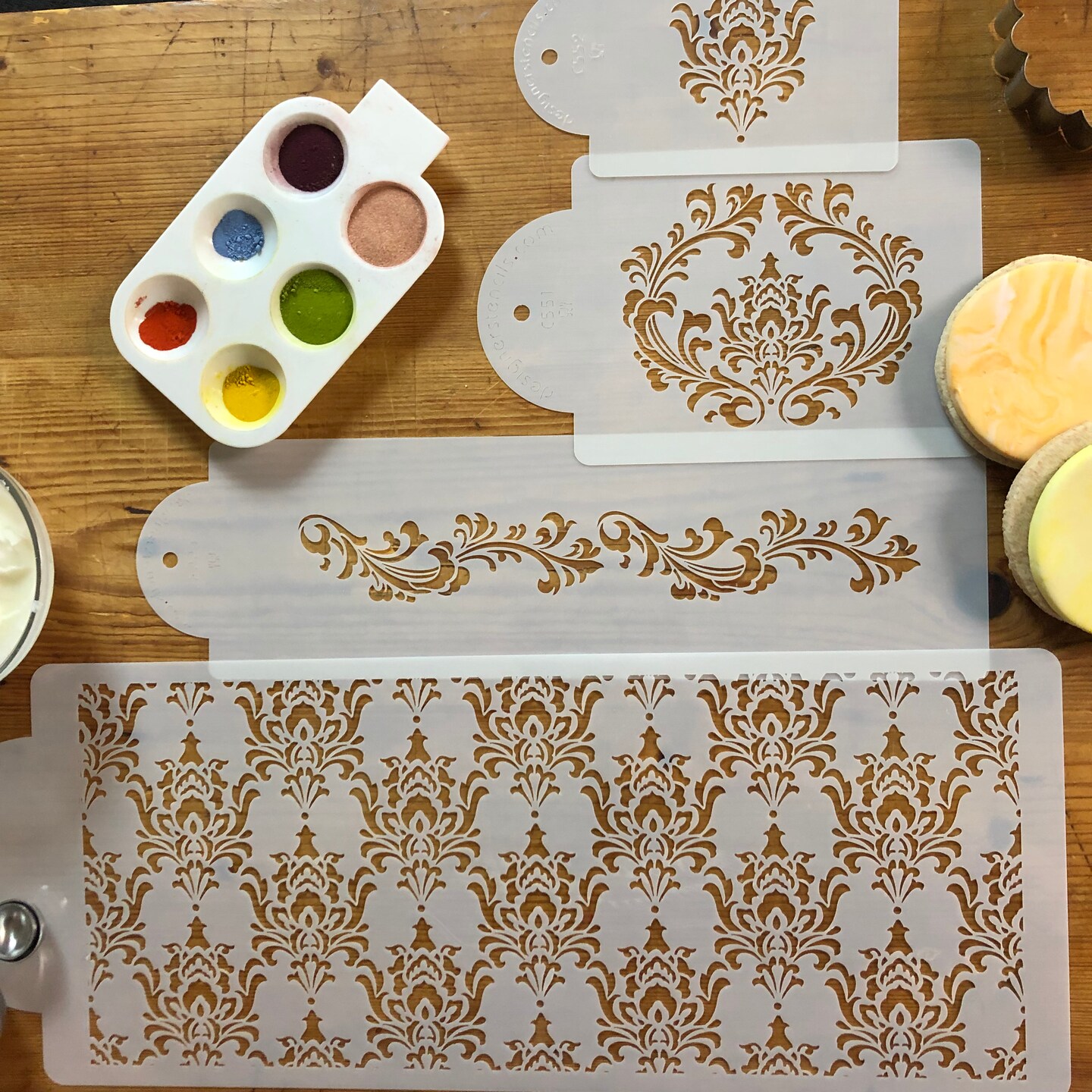Filigree Damask Cake Stencil Set | C550 by Designer Stencils | Cake Decorating Tools | Baking Stencils for Royal Icing, Airbrush, Dusting Powder | Reusable Plastic Food Grade Stencil for Cakes | Easy to Use & Clean Cake Stencil