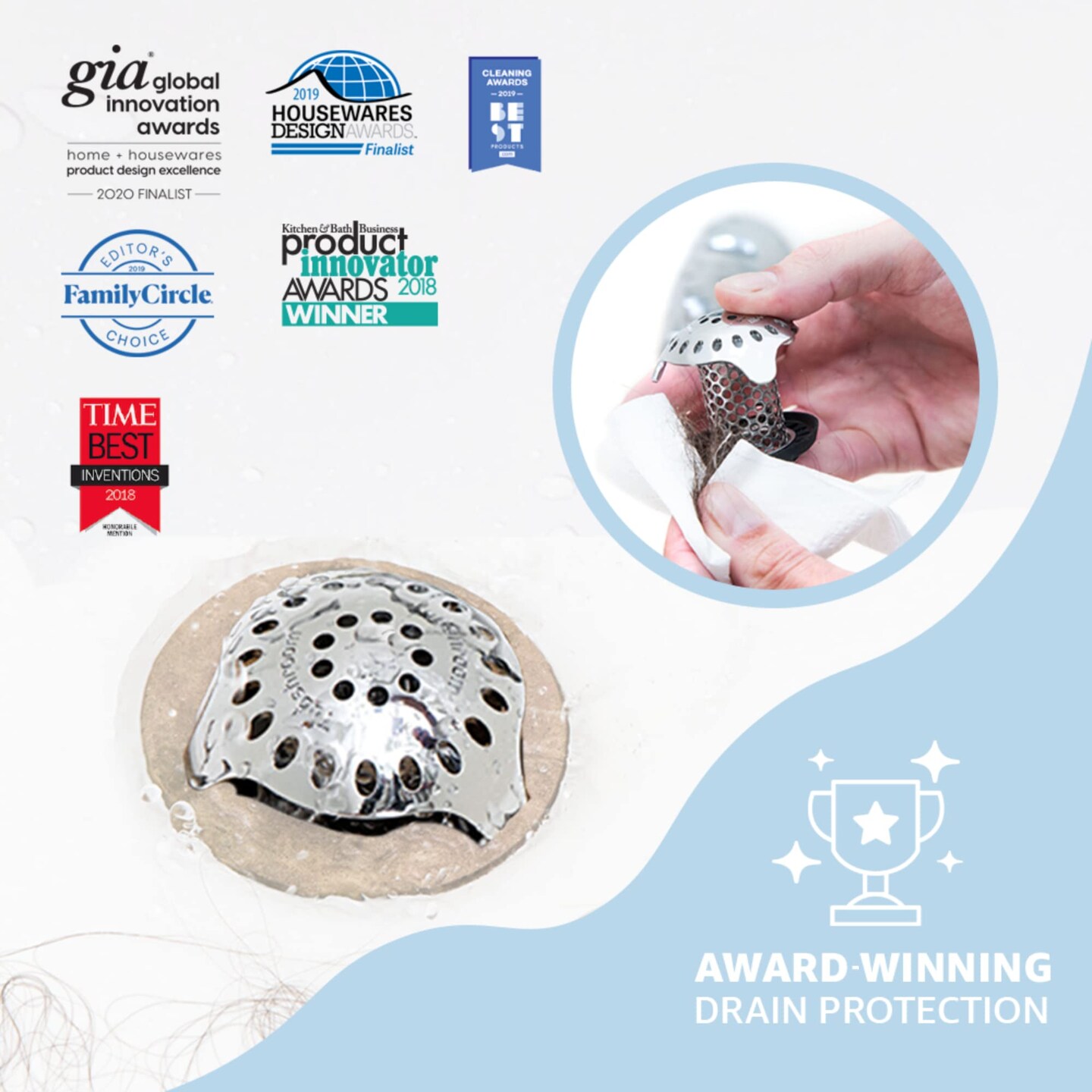 Ultra Revolutionary Bath Tub Drain Protector Hair Catcher/Strainer/Snare, Stainless Steel, Stainless Combo