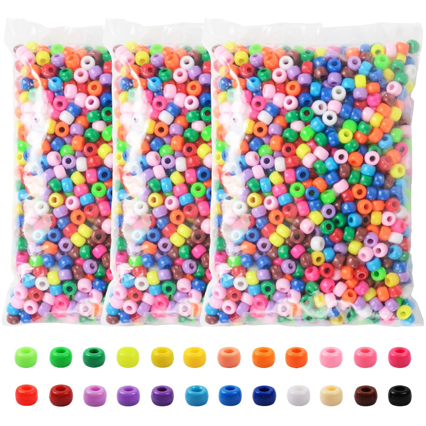 3600 Pieces 6x9mm Multi-Colored Plastic Craft Beads Set, Bulk Rainbow Hair Beads 24 Assorted Colors for DIY Crafting Jewelry Making Kandi Bracelets