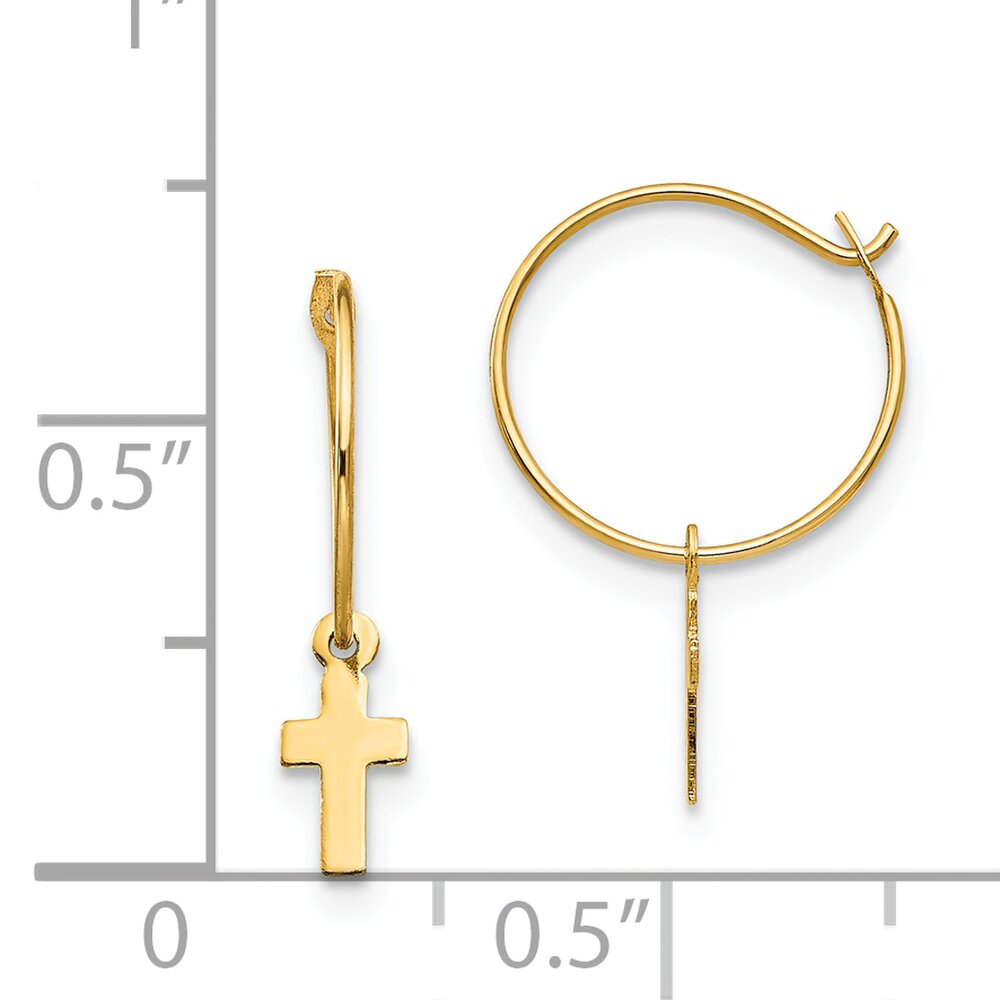 14K Yellow Gold Endless Hoop Cross Earrings Jewelry 17mm x 11mm