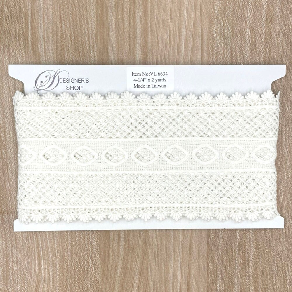 VL 6634 White Wide Vintage Delicate venetian lace trim, 4-1/4&#x201D; (108 mm) x 2 yards. perfect for DIY crafting, sewing.
