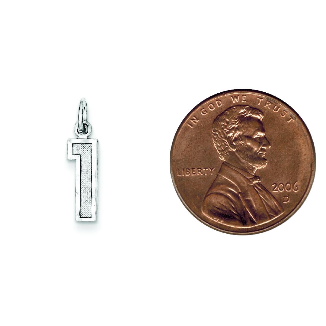 Sterling Silver Small #1 Charm Number Pendant Jewelry 20mm x 7mm