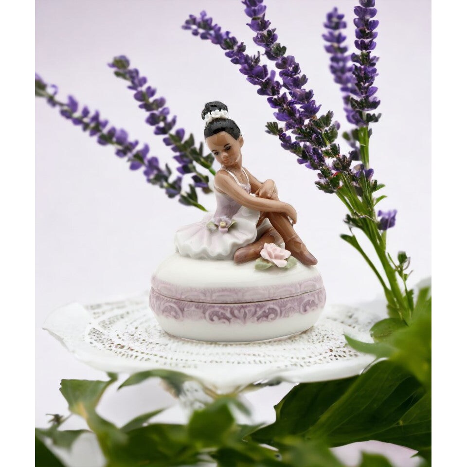 Ceramic African American Ballerina Girl Jewelry Box, Home Decor Decoration Room