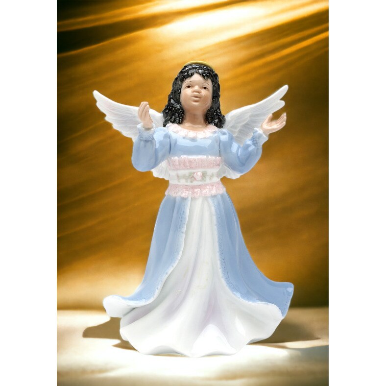 kevinsgiftshoppe Ceramic African American Angel Girl Figurine Home Decor Religious Decor Religious Gift Church Decor