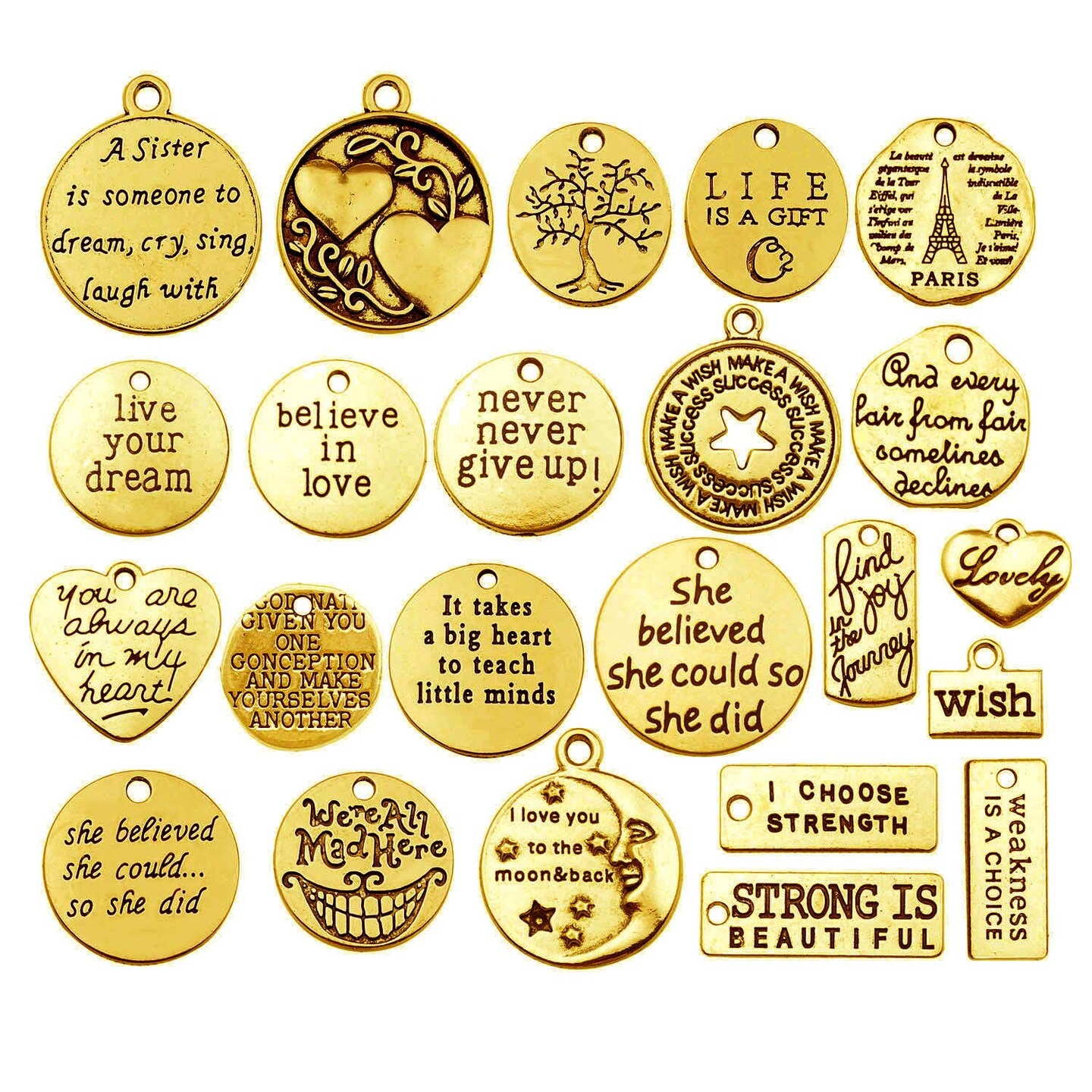 40 Pieces Antique Gold Inspiration Words Charms Craft Supplies Beads Charms Pendants for Jewelry Making Crafting Findings Accessory for DIY Necklace Bracelet (M511)