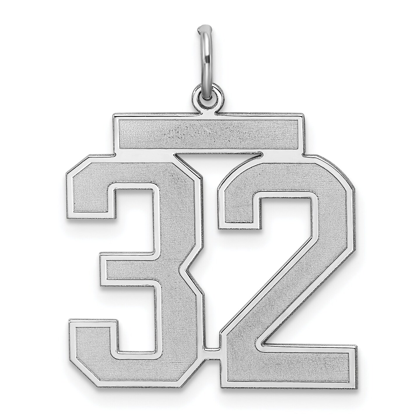 Sterling Silver Large Satin Number 32 Charm Pendant Jewerly 25mm x 21mm