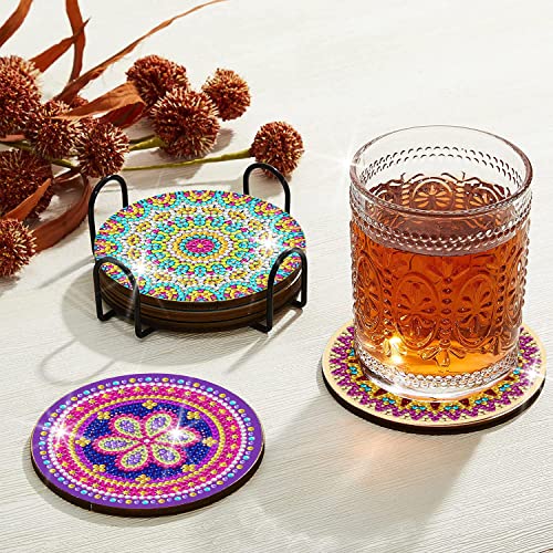 Mulanimo 12Pcs Diamond Art Coasters with Holder DIY Mandala Pattern Strong  Adhesion Diamond Painting Kits for Crafts 