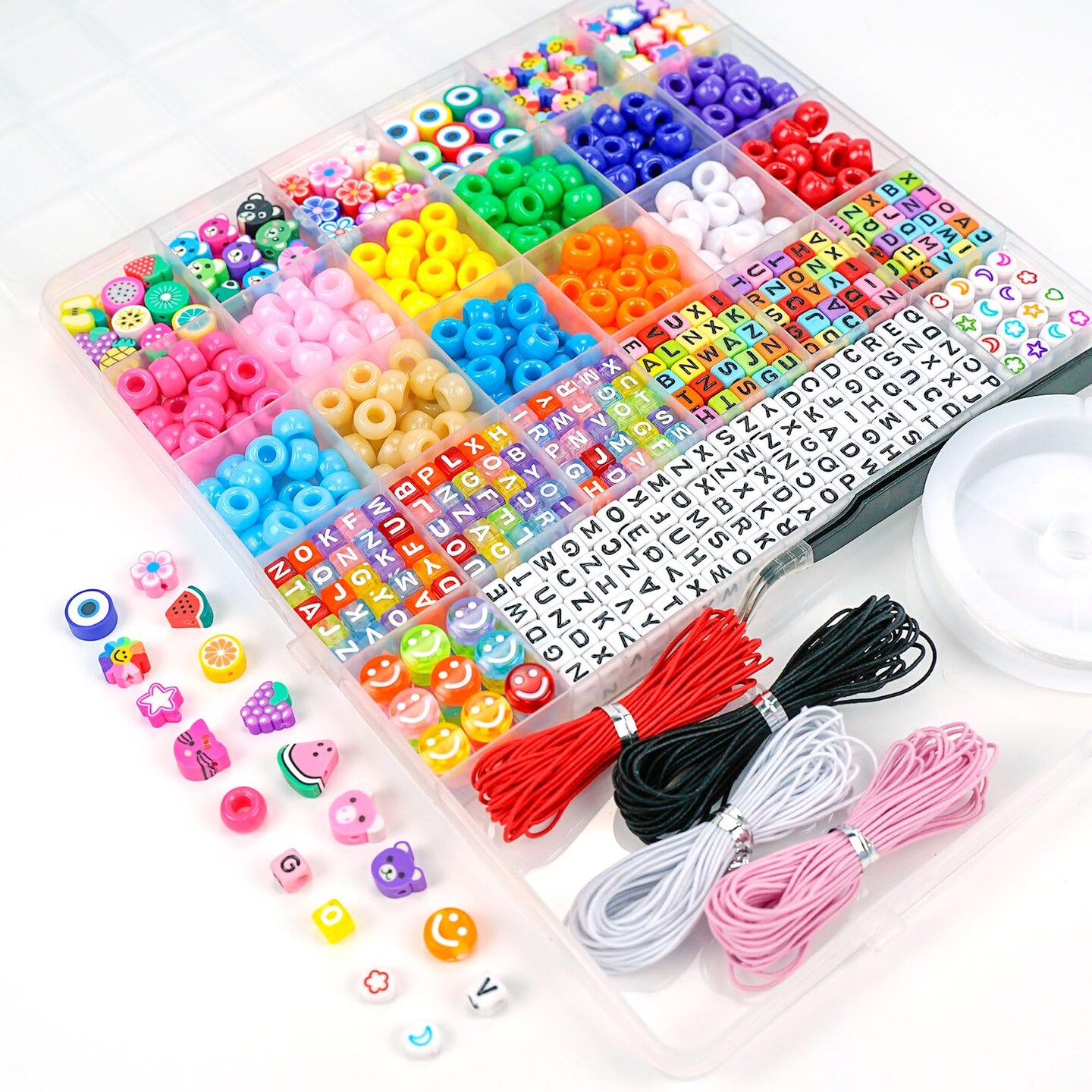 Bracelet Making Kit, Beads for Bracelets Making Pony Beads Polymer Clay Beads Smile Face Beads Letter Beads for Jewelry Making, DIY Arts and Crafts Gifts for Girls Age 6 7 8 9 10-12