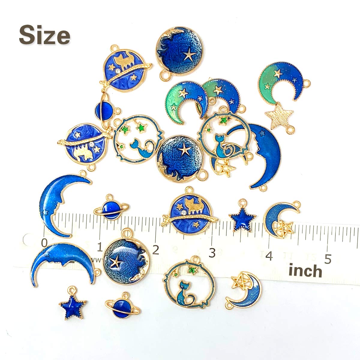 24pcs Assorted Gold Plated Enamel Cat Moon Star Celestial Charm Pendant DIY for Earrings Necklace Bracelet Jewelry Making and Crafting