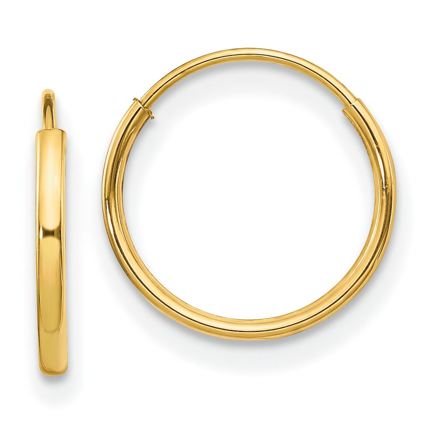 14K Yellow Gold Endless Hoop Earrings Jewelry 12mm x 12mm