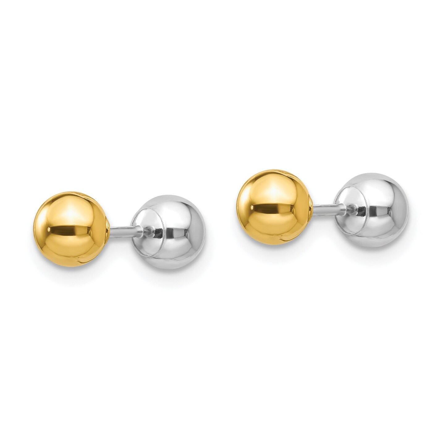 14K Two Tone Gold Reversible Ball Earrings Jewelry 14mm x 5mm