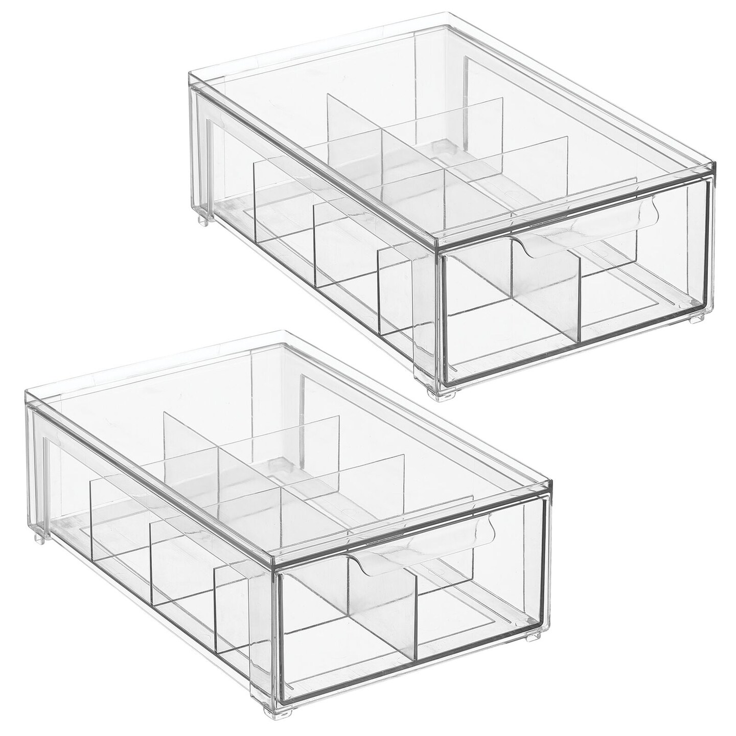 mDesign Stackable Kitchen Storage Bin Box with Pull-Out Drawer - Clear