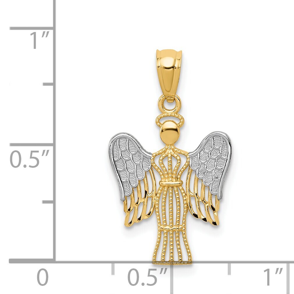 14K Two Tone Gold Angel Pendant Charm Religious Jewelry 25mm x 14mm