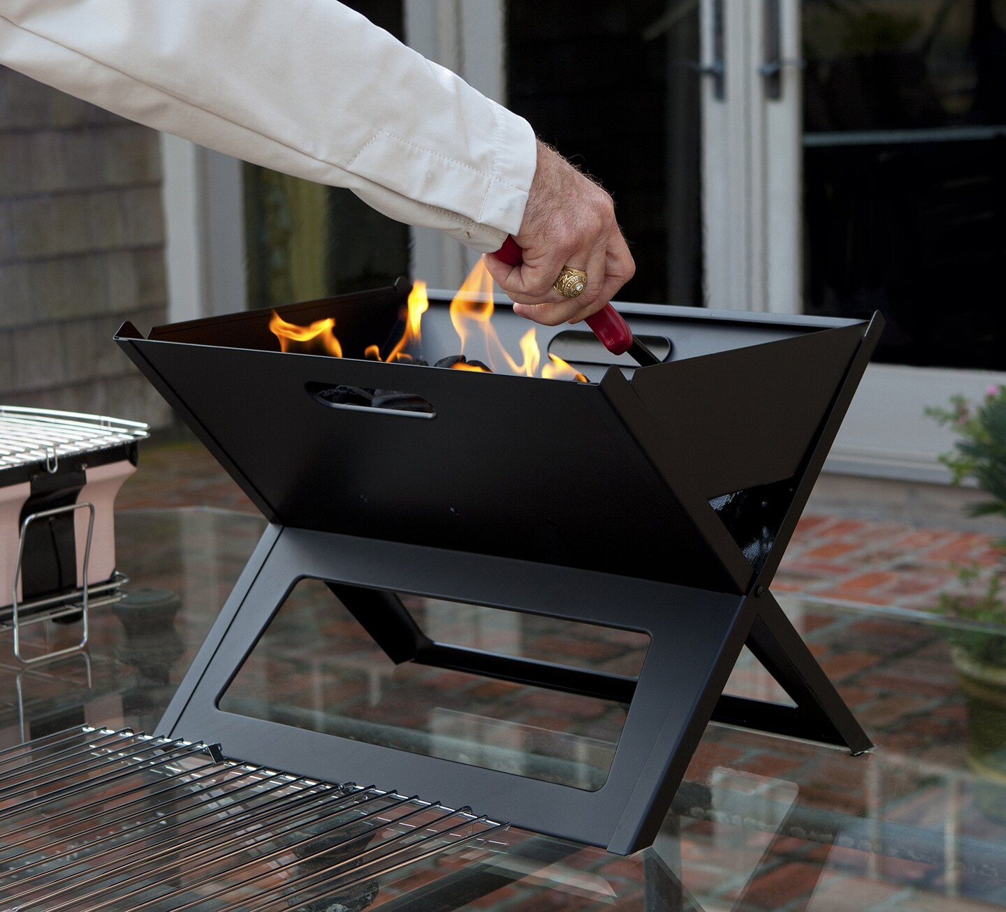 Fire Sense 60508 Notebook Charcoal BBQ Grill 3.5mm Cooking Bars Instant Foldable &#x26; Easy Portability For Outdoor Barbecues Camping Traveling Picnics Garden Beach Party - Black